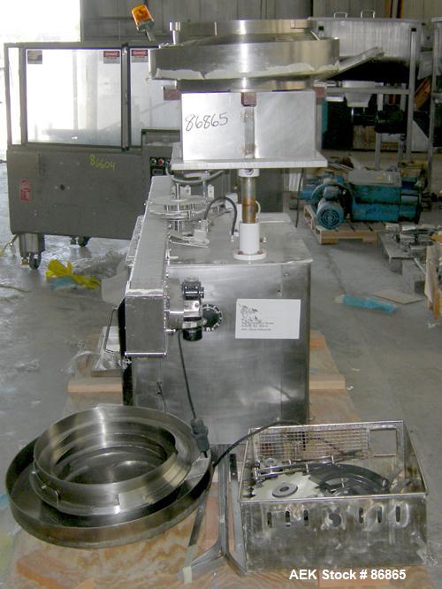 Used Chase-Logeman FS2-12 Monoblock Filler & Stopper Machine. Capable of speeds up to 60 bpm. Fill range: 0-125 ml with change parts. Vial size range: maximum diameter to 2-1/8" and up to 6" high. St...