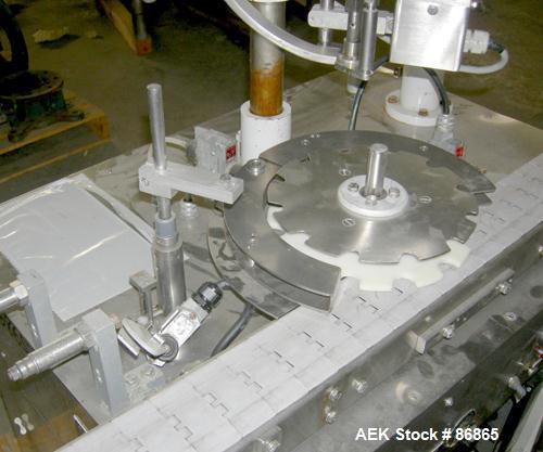 Used Chase-Logeman FS2-12 Monoblock Filler & Stopper Machine. Capable of speeds up to 60 bpm. Fill range: 0-125 ml with change parts. Vial size range: maximum diameter to 2-1/8" and up to 6" high. St...