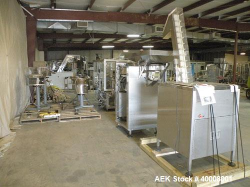 Used Comas Monoblock Line for Fill/Plug/Cap consisting of: (1) Comas Model RS6 Monoblock Filler, Tipper and screw Capper with Integrated Palace Model P2V5 Bulk bottle unscrambler. Has two head perist...