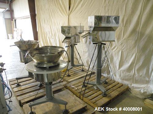 Used Comas Monoblock Line for Fill/Plug/Cap consisting of: (1) Comas Model RS6 Monoblock Filler, Tipper and screw Capper with Integrated Palace Model P2V5 Bulk bottle unscrambler. Has two head perist...
