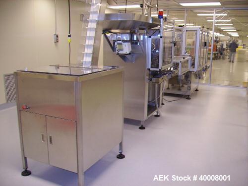 Used Comas Monoblock Line for Fill/Plug/Cap consisting of: (1) Comas Model RS6 Monoblock Filler, Tipper and screw Capper with Integrated Palace Model P2V5 Bulk bottle unscrambler. Has two head perist...