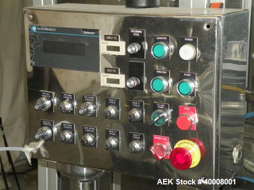 Used Comas Monoblock Line for Fill/Plug/Cap consisting of: (1) Comas Model RS6 Monoblock Filler, Tipper and screw Capper with Integrated Palace Model P2V5 Bulk bottle unscrambler. Has two head perist...