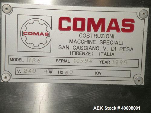 Used Comas Monoblock Line for Fill/Plug/Cap consisting of: (1) Comas Model RS6 Monoblock Filler, Tipper and screw Capper with Integrated Palace Model P2V5 Bulk bottle unscrambler. Has two head perist...