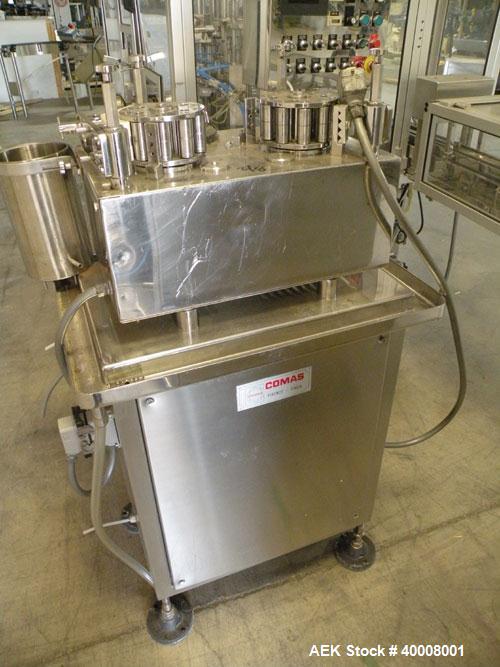 Used- Comas Monoblock Line for Fill/Plug/Cap consisting of: (1) Comas Model RS6 Monoblock Filler, Tipper and screw Capper wi...