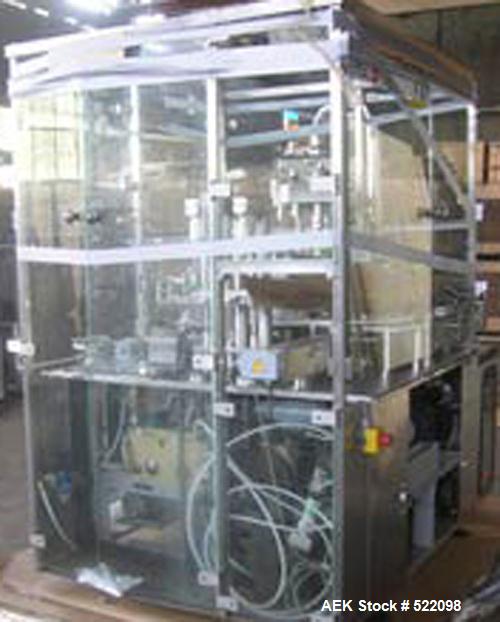 USED: IMA model F87 automatic filling, plugging and capping machine.The F87 is an alternating machine with mechanical movement and automatic operation. The bottles are fed by a conveyor belt into the...