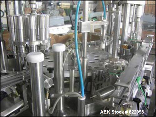 USED: IMA model F87 automatic filling, plugging and capping machine.The F87 is an alternating machine with mechanical movement and automatic operation. The bottles are fed by a conveyor belt into the...