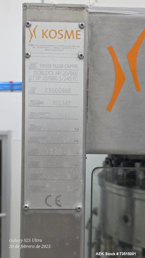 Kosme (Krones) Automatic Tribloc Isobaric Filling Line – Model Isoblock NH 20/960 1T UP - 20/960 5/240 FC (Used)