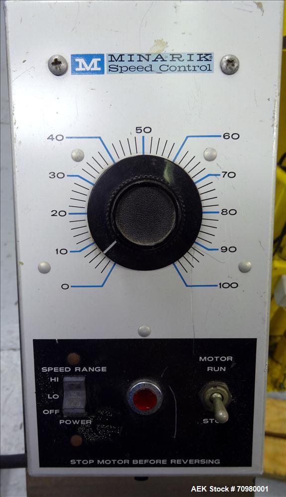Used M&O Perry P-3000 II Monoblock Unscrambler, Filler, Plugger, and Screw Capper. Capable of speeds up to 35 bottles per minute. Has Watson Marlow Model 505Di Single head, peristaltic pump filler, H...