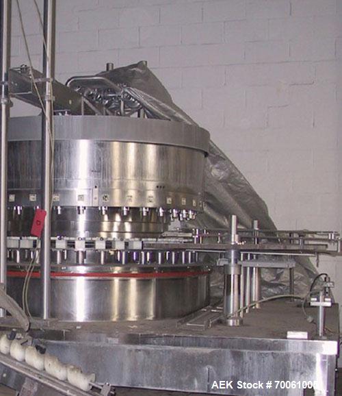 Used Used: Serac Filler Model R36 rotary filler.  Handles containers up to 5-1/2" diam on every spout, minimum height containers: 4". Currently set up with nozzles that have a 2" OD collar, 1-1/2" di...