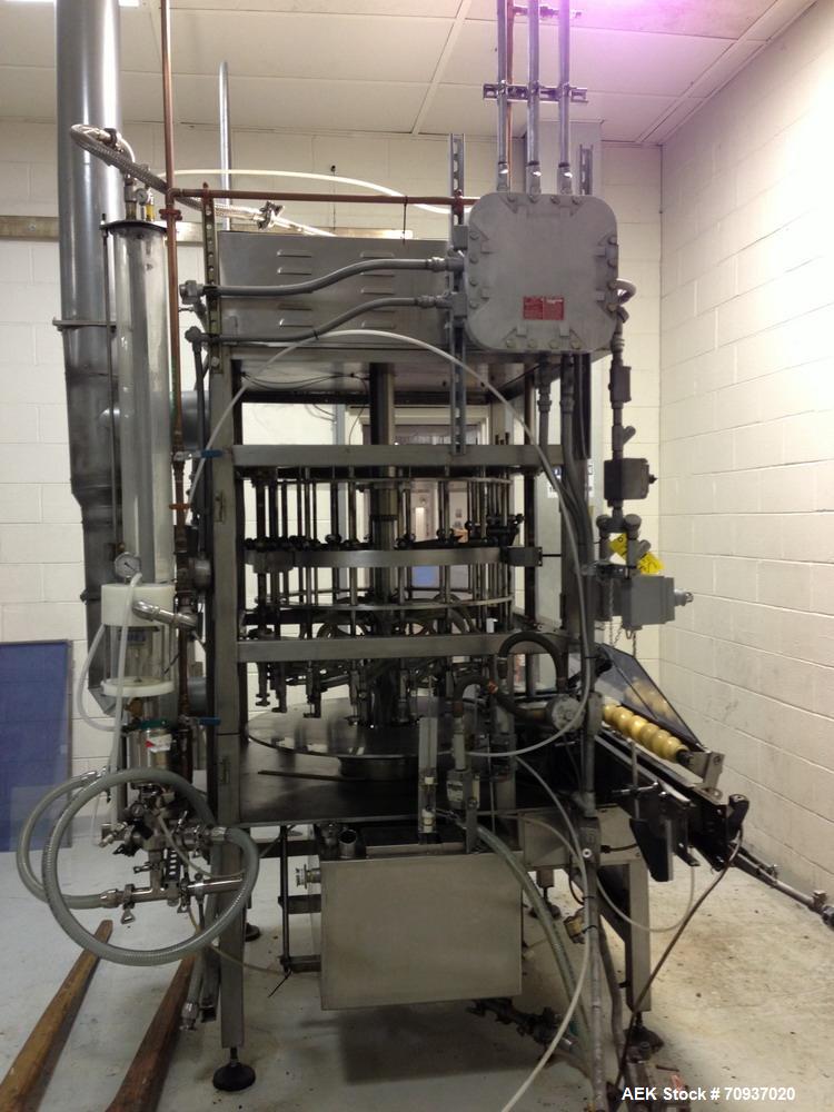 Used JG Machine 18 Head Rotary Vacuum Pocket Filler. Production rates up to 80 cpm(depending on size and material filled). Has stainless steel supply tank, explosion proof, vacuum jar, stainless stee...