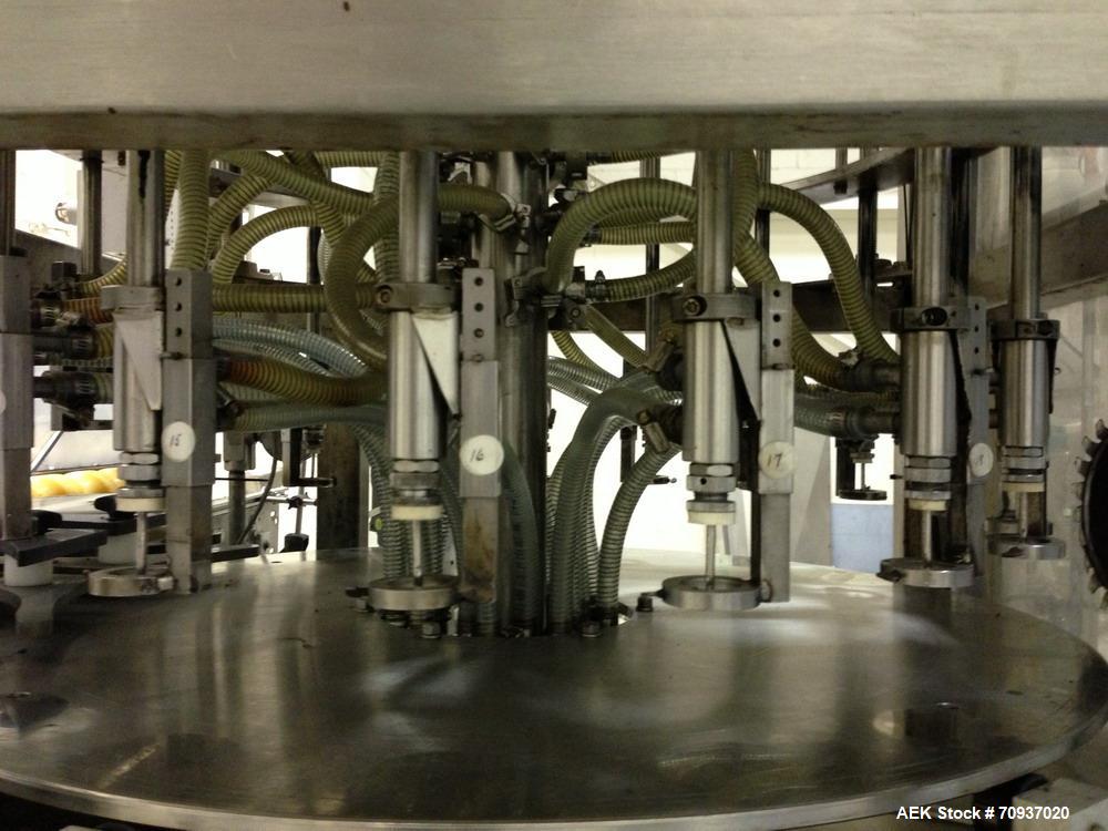 Used JG Machine 18 Head Rotary Vacuum Pocket Filler. Production rates up to 80 cpm(depending on size and material filled). Has stainless steel supply tank, explosion proof, vacuum jar, stainless stee...