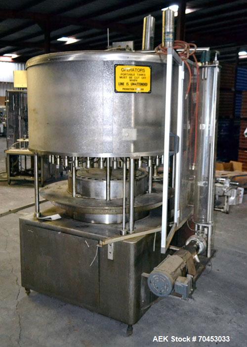 Used US Bottlers VA-32 Rotary Vacuum Filler chassis, not equipped with nozzles or change parts. SELLING PRICE AS IS, WHERE IS, SANFORD, NC.