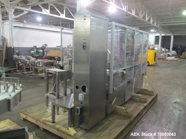 Used Used TL Bosch vial filling line, model MLF3002 filler, with 48" diameter accumulation table, vial air cleaner station, 4 head filling station, stopper inserter and capper stations with bowl feed...