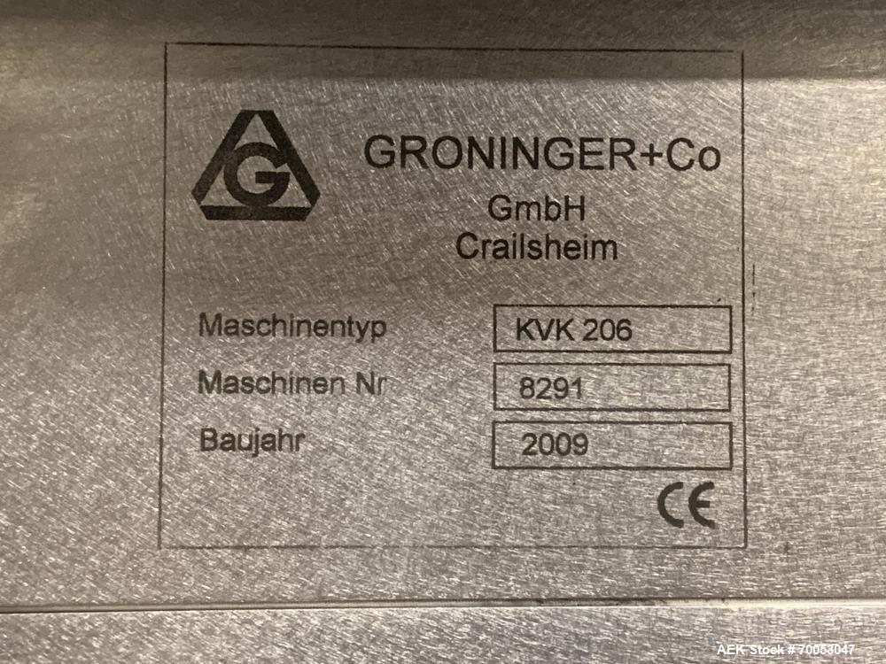 Used Used Groninger inserter capper, Model KVK 206, speeds up to 10000 BPH(166 BPM), with (2) 6 head stations, currently set up with (6) head dropper inserter, and (6) head capper stations, 30 - 230 ...