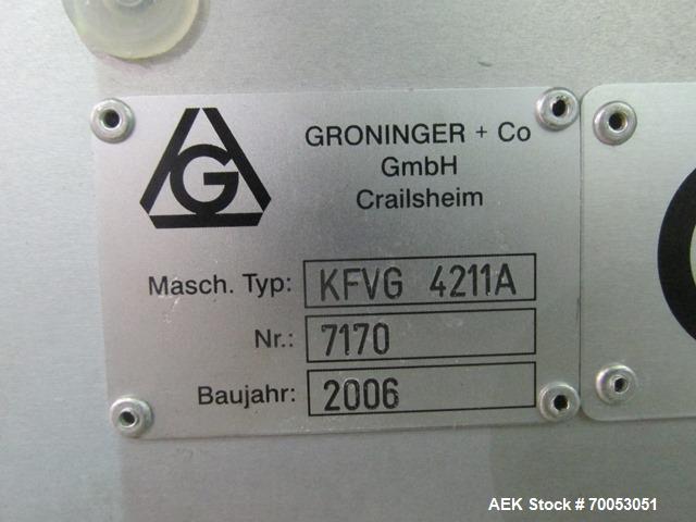 Used-Used Groninger filling line, consisting of model KFVG 4211A Groniger filler, plugger, capper, with (4) piston filling s...