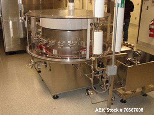 Used Bosch Vial Filling Line consisting of Bosch RRN 2020 vial washer capable of speeds up to 130 vials per minute.Max Container Size:Diameter up to 52 mm, Height up to 110 mm. Last ran vials of 2, 5...