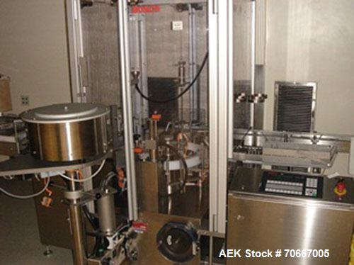 Used Bosch Vial Filling Line consisting of Bosch RRN 2020 vial washer capable of speeds up to 130 vials per minute.Max Container Size:Diameter up to 52 mm, Height up to 110 mm. Last ran vials of 2, 5...
