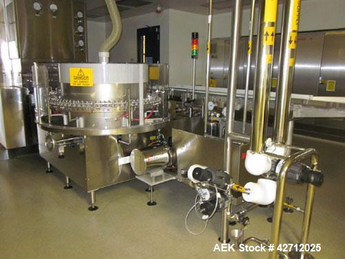 Used Bosch Vial Filling Line Consisting Of: Bosch model RRU 3084 vial rotary ultrasonic vial washer, serial# 789250 MS 7015C, Bosch depyrogenation tunnel, model HQL 3480S, serial# 789251 MS 4521C, Bo...