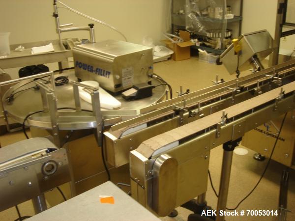 Used Chase Logeman Monoblock Filling Line, Model FPCCL4-12H.  Designed to fill, plug, cap and label at speeds up to 60 containers/minute; fill range from 1 - 125 mL; cap size range from 8 - 32 mm; IM...