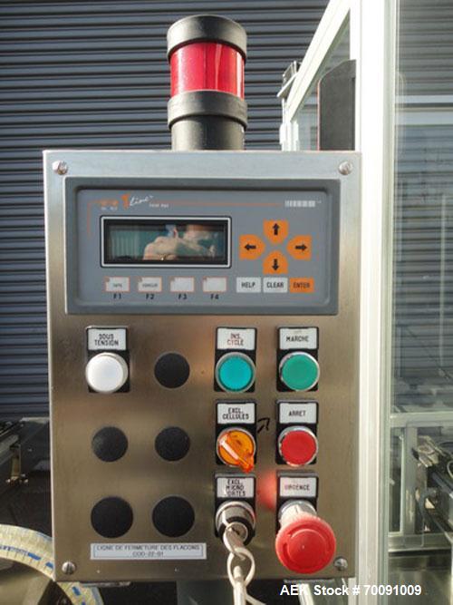 Used Comas Liquid Vial Filler and Capper Monoblock Liquid Filler, Powder Filler RP, Model FC7-50. 3000-4000 parts per hour. This unit has main monoblock with 4 head piston filling mechanism and screw...