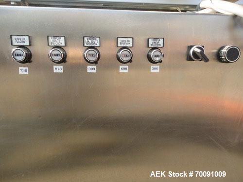 Used Comas Liquid Vial Filler and Capper Monoblock Liquid Filler, Powder Filler RP, Model FC7-50. 3000-4000 parts per hour. This unit has main monoblock with 4 head piston filling mechanism and screw...