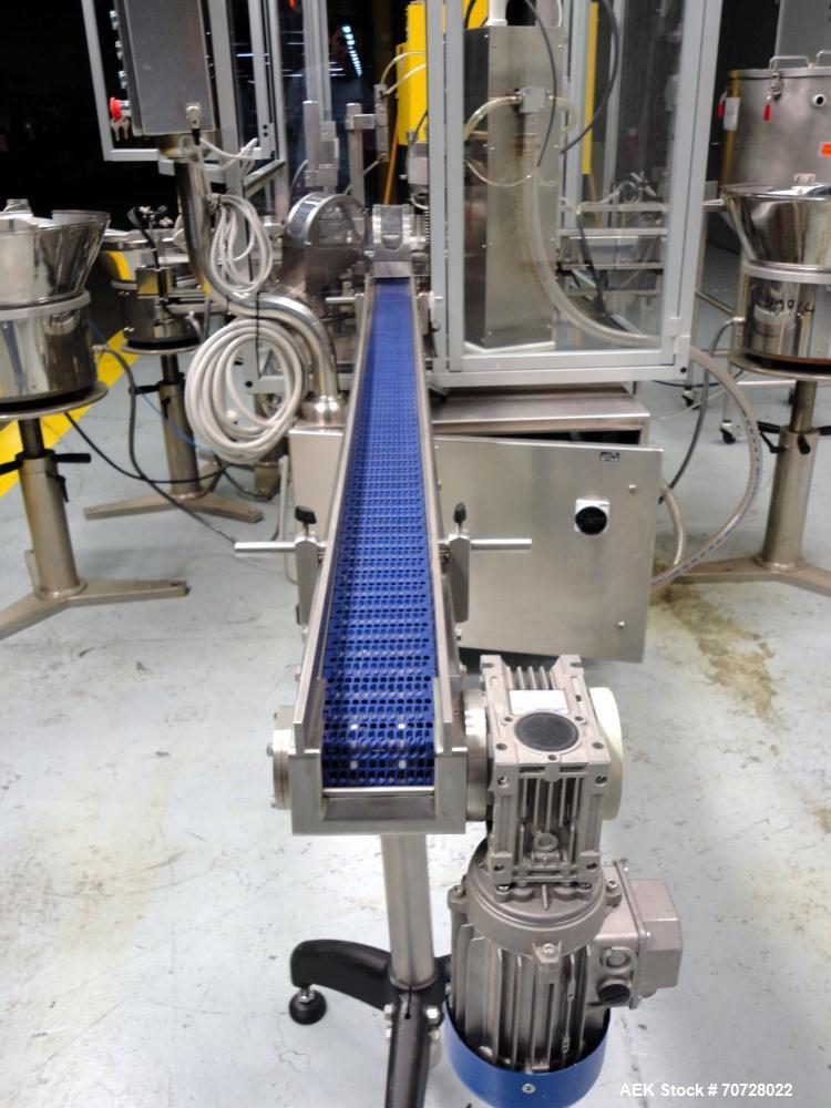 Used Comas Plastic Dispensing Syringe Monoblock Filling System, Model FD120, speeds up to 60 syringes/minute. Dual station index with 2 Ivek Peristaltic product fill pumps, Vibratory Bowl feeders for...