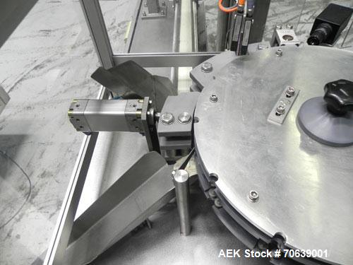 Used Groninger Syringe Filling Line, stainless steel on product contact parts. Line consists of model DFVK4000S inline (4) head filler, RTA3005 filler and HEA100 labeler.