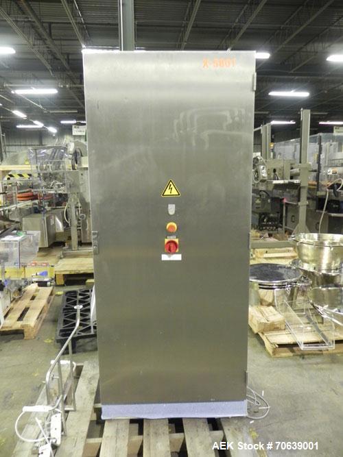 Used Groninger Syringe Filling Line, stainless steel on product contact parts. Line consists of model DFVK4000S inline (4) head filler, RTA3005 filler and HEA100 labeler.
