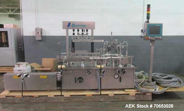 Used Groninger vial filling, Stoppering and crimp capping monoblock with checkw