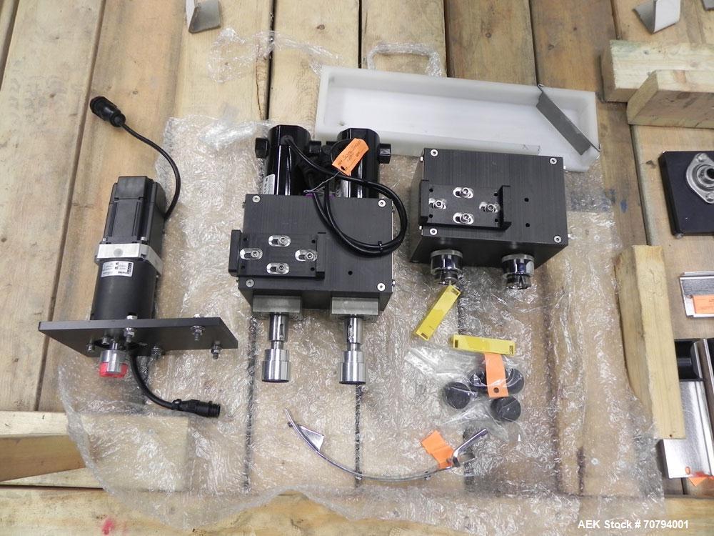 Used Intellitech IntelliFiller Model AFS I-3500C Liquid Filler Stopper and Screw / Crimp Capper. Monoblock Machine is capable of speeds up to 45 (1-up) and 90 (2-up) containers per minute. Machine ac...