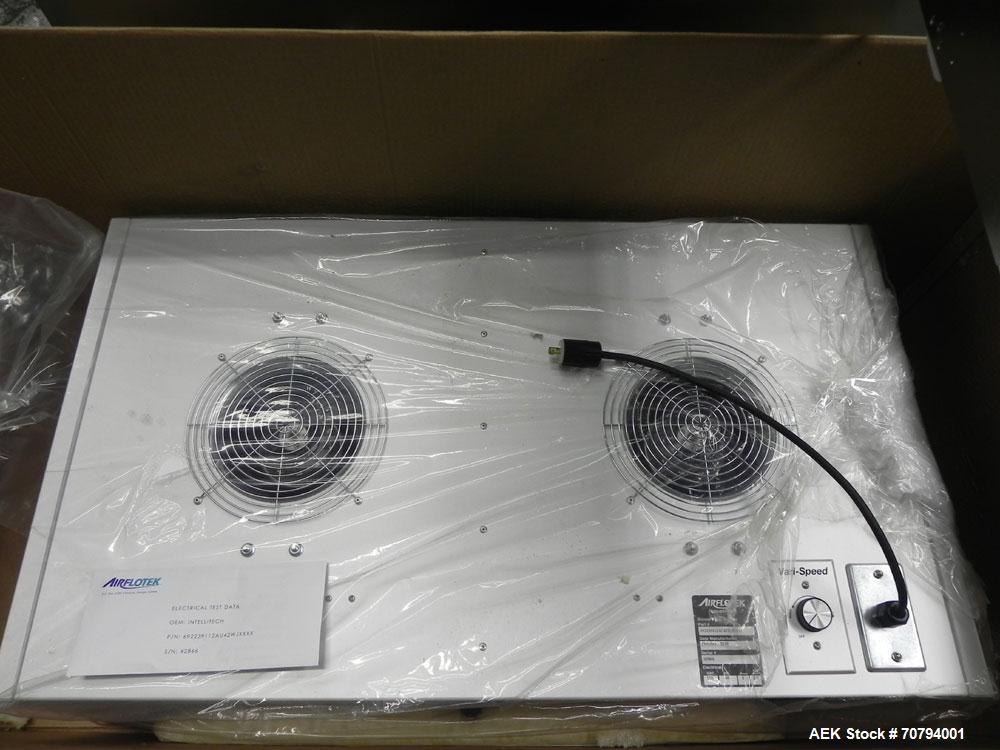 Used Intellitech IntelliFiller Model AFS I-3500C Liquid Filler Stopper and Screw / Crimp Capper. Monoblock Machine is capable of speeds up to 45 (1-up) and 90 (2-up) containers per minute. Machine ac...