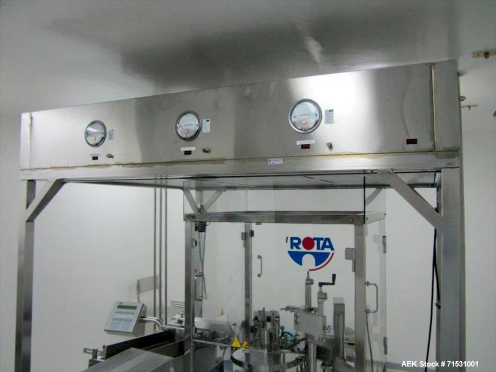 Used Complete Filling Line. Sterile dose ampoules. Includes the following equipment: Rota ampoule filler and sealing machine, Model R921/MA, 6000 amp/hr for 1 ml and 2 ml. Inox Industries formulation...