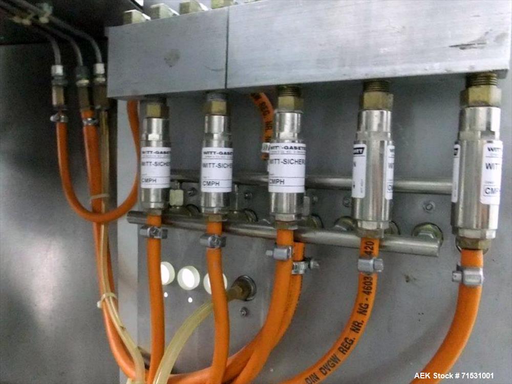 Used Complete Filling Line. Sterile dose ampoules. Includes the following equipment: Rota ampoule filler and sealing machine, Model R921/MA, 6000 amp/hr for 1 ml and 2 ml. Inox Industries formulation...