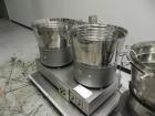 Used Groninger Syringe Filling Line, stainless steel on product contact parts. Line consists of model DFVK4000S inline (4) head filler, RTA3005 filler and HEA100 labeler.
