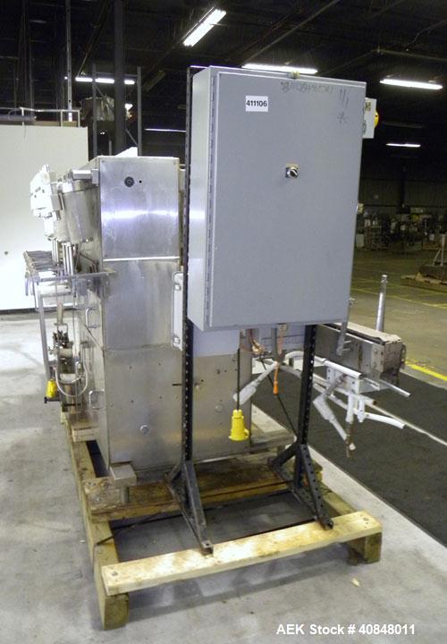 Used Filamatic (National Instruments) 8 Head In-Line Piston Filler, Model CVK-120. (8) 3/8’’ diameter nozzles with centering bells, mounted on a 31" wide adjustable slotted filling bar. Has bottom up...