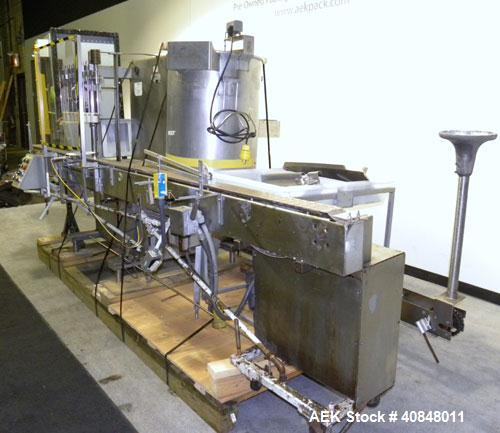 Used Filamatic (National Instruments) 8 Head In-Line Piston Filler, Model CVK-120. (8) 3/8’’ diameter nozzles with centering bells, mounted on a 31" wide adjustable slotted filling bar. Has bottom up...