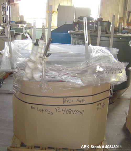 Used Filamatic (National Instruments) 8 Head In-Line Piston Filler, Model CVK-120. (8) 3/8’’ diameter nozzles with centering bells, mounted on a 31" wide adjustable slotted filling bar. Has bottom up...