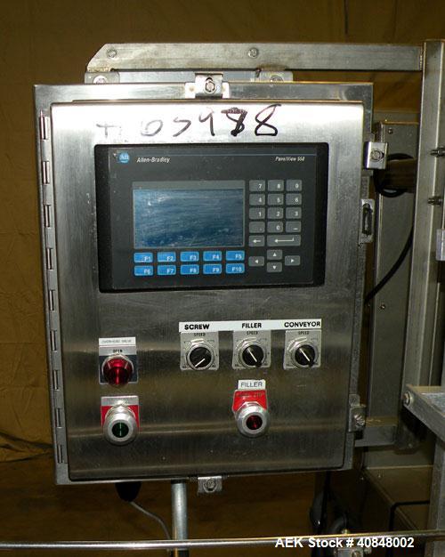 Used Filamatic (National Instruments) 12 Head In-Line Piston Filler. (12) 3/8’’ diameter nozzles with (9) centering bells, bottom up fill. (12) approximate 520cc pistons. Star wheel container indexin...