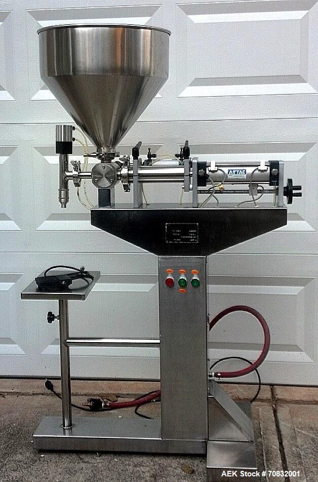 Used Cleveland Equipment LGGZ-250 Semi Automatic Piston Filler. Has fill range: 1.5 ot 8.5 oz. Free standing unit with foot pedal operation. Positive shut off nozzle. Ideally suited for liquids, past...