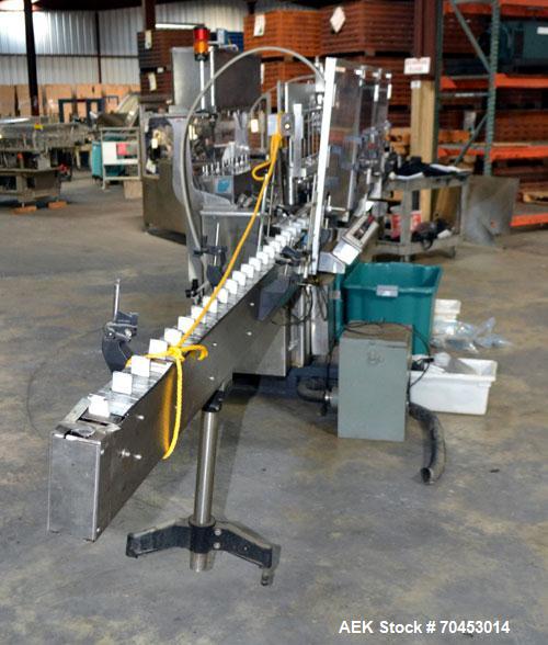 Used Cozzoli Model LF840-8 Inline Continuous Motion Walking Beam Style Piston Filler. Machine is capable of speeds from 40 to 120 containers per minute. Has integrated air cleaner. Container size ran...