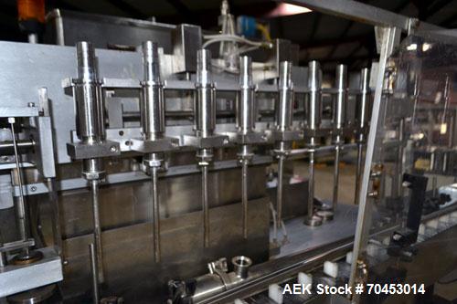 Used Cozzoli Model LF840-8 Inline Continuous Motion Walking Beam Style Piston Filler. Machine is capable of speeds from 40 to 120 containers per minute. Has integrated air cleaner. Container size ran...