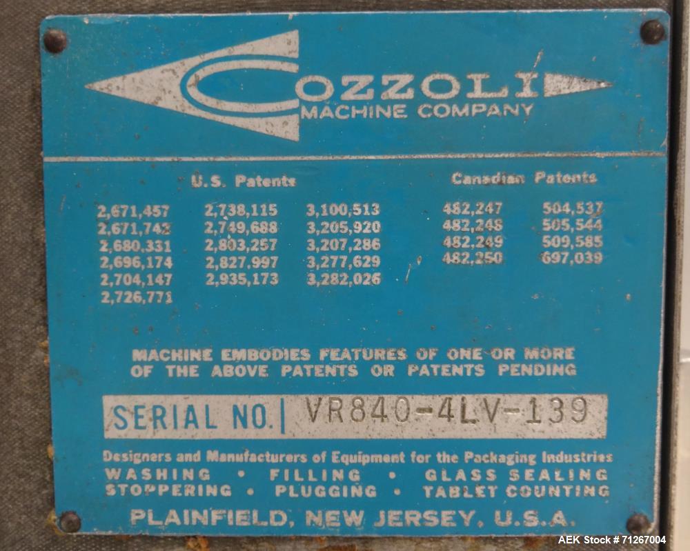 Used- Cozzoli Model VR-840-8 Inline Piston Filler