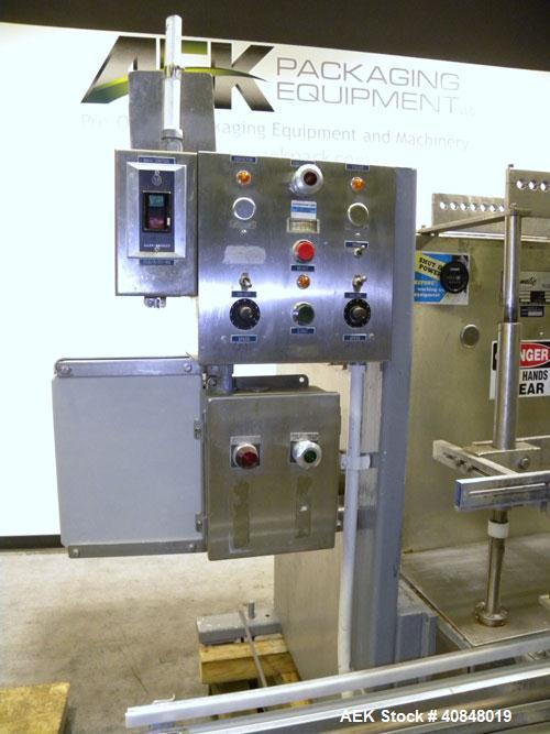 Used Filamatic (National Instruments) 10 Head In-Line Piston Filler, Model AL-800HS. No nozzles or centering bells, bottom up fill. (10) approximate 260cc pistons. Conveyor infeed and discharge. Incl...