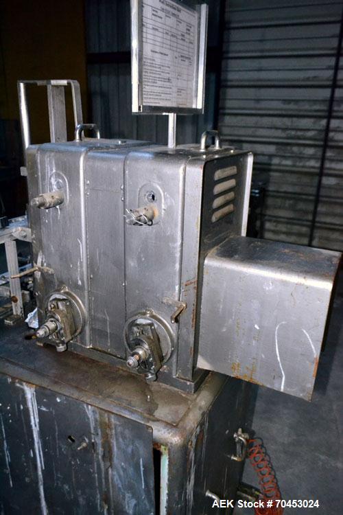 Used Filamatic DAB-16-4 Inline Piston Filler capable of speeds from 3 to 40 containers per minute. Fill size range: 3cc to 520cc (with changeparts). Will hold up to 4 x 520cc pistons (not included). ...