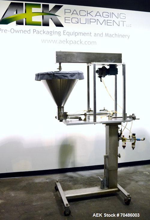 Used Hinds-Bock Single Piston Filler/Depositer, Model SP-64, Stainless Steel. Capable of speeds from 10 to 20 containers per minute (depending on fill size). Fill size range: 1/2 oz to 64 oz with cha...