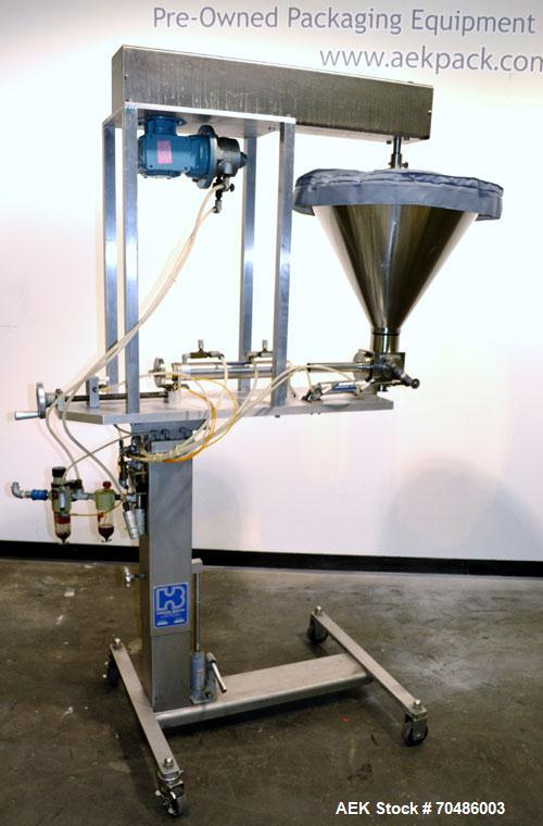 Used Hinds-Bock Single Piston Filler/Depositer, Model SP-64, Stainless Steel. Capable of speeds from 10 to 20 containers per minute (depending on fill size). Fill size range: 1/2 oz to 64 oz with cha...