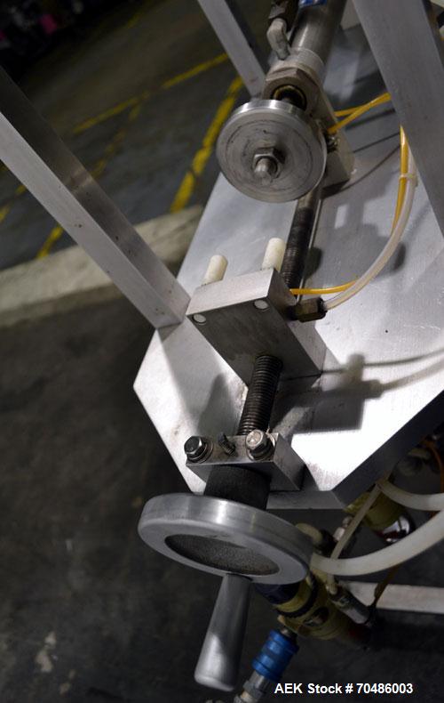 Used Hinds-Bock Single Piston Filler/Depositer, Model SP-64, Stainless Steel. Capable of speeds from 10 to 20 containers per minute (depending on fill size). Fill size range: 1/2 oz to 64 oz with cha...