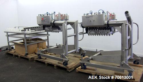 Used KOFAB Egg Depositer System, 304 Stainless Steel. (1) 25 Head filling station consisting of (4) 5 head manifolds on approximate 3” centers, 9" apart, with (4) air operated pistons. (1) Main filli...