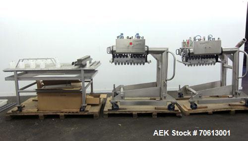 Used KOFAB Egg Depositer System, 304 Stainless Steel. (1) 25 Head filling station consisting of (4) 5 head manifolds on approximate 3” centers, 9" apart, with (4) air operated pistons. (1) Main filli...