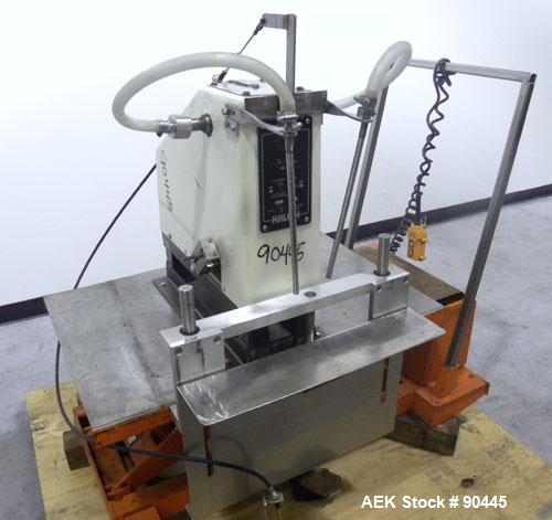 Used Kalish Semi-Automatic Twin Piston Filler, Model 2100. (2) Approximate (2) 3/8'' diameter tubes. Designed to run over a conveyor. Foot pedal controls. Driven by a 1/3 HP, 1/60/110 Volt motor. Mou...